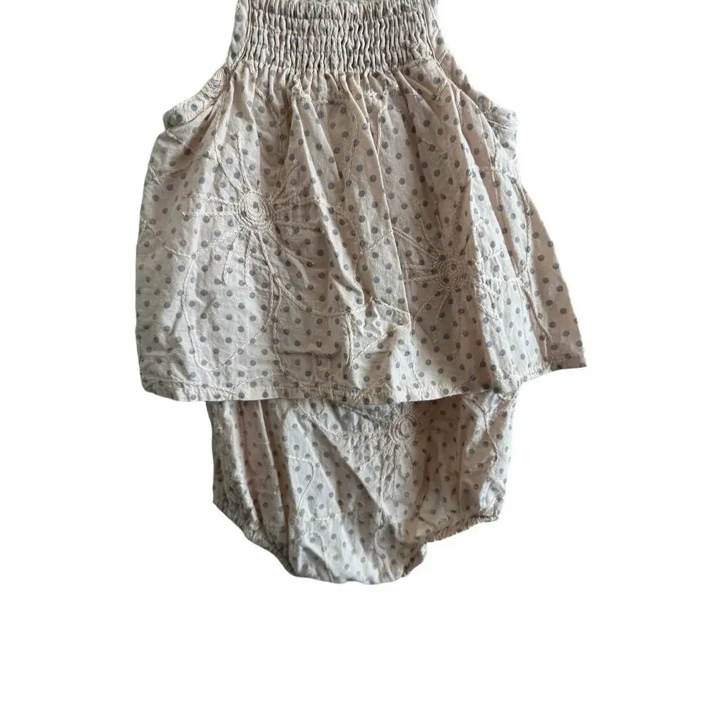 Piccino Piccina Girls 12M Pink and Gray Polka Dot Sleeveless Cotton One Piece